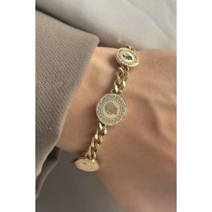 Altın Renk Çeyrek Figürlü Çelik Bileklik