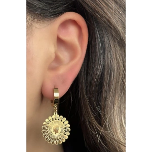 Altın Renk Çeyrek Figürlü Çelik Küpe (Çift)