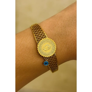 Altın Renk Çeyrek Figürlü Kelepçe Bileklik