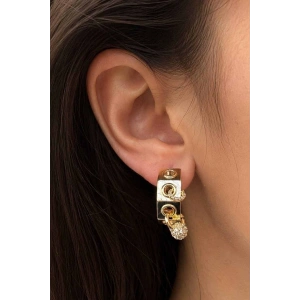 Altın Renk Charm Detaylı TX Halka Küpe (Çift)