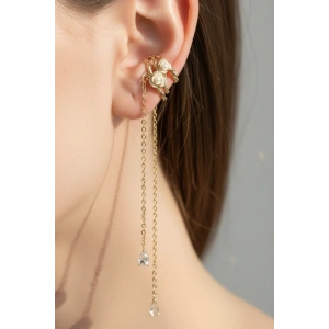 Altın Renk Çiçek Figürlü 14K Altın Kaplama Kulak Aksesuarı (Tek)