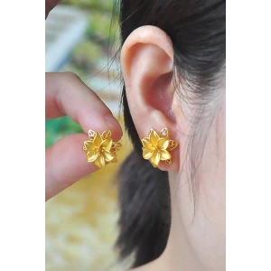 Altın Renk Çiçek Figürlü 14K Altın Kaplama Tx  Küpe (Çift)