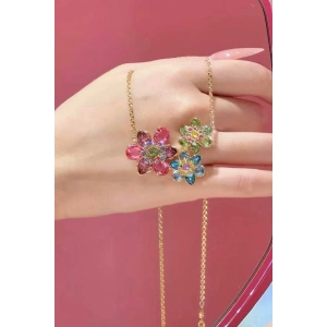 Altın Renk Çiçek Figürlü 14K Altın Kaplama Vip Kolye