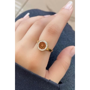 Altın Renk Çiçek Figürlü Ayarlanabilir Çelik Yüzük