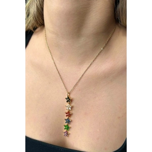 Altın Renk Çiçek Figürlü Çelik Kolye