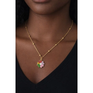 Altın Renk Çiçek Figürlü Çelik Kolye