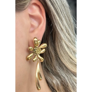 Altın Renk Çiçek Figürlü Çelik Küpe (Çift)