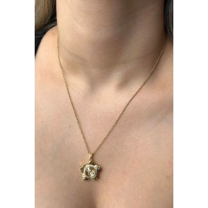 Altın Renk Çiçek Figürlü İçi Dönen Çelik Kolye