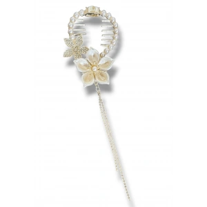 Altın Renk Çiçek Figürlü İnci Ve Taş Detaylı Topuz Toka