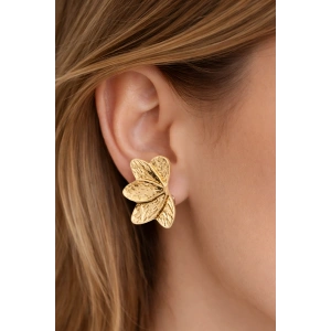 Altın Renk Çiçek Figürlü Küpe (Çift)