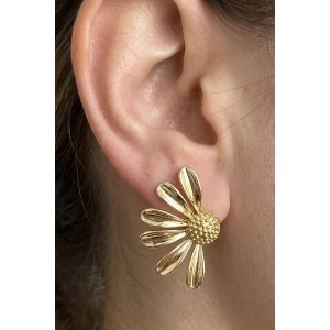 Altın Renk Çiçek Figürlü Küpe (Çift)