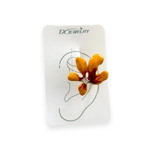 Altın Renk Çiçek Figürlü Taş Detaylı 14K Altın Kaplama TX Ear Cuff (Tek)