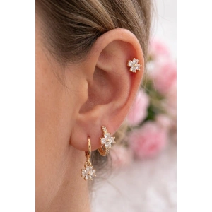 Altın Renk Çiçek Figürlü Taş Detaylı 3lü YSX Küpe