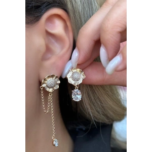 Altın Renk Çiçek Figürlü Taş Detaylı Çelik Xuping Küpe (Çift)