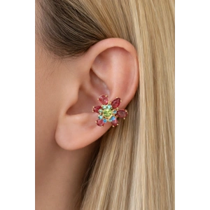 Altın Renk Çiçek Figürlü Taşlı Ear Cuff Küpe (Tek)