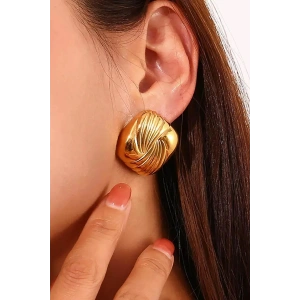 Altın Renk Çizgi Detaylı Çelik Küpe (Çift)