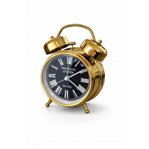 Altın Renk Dekoratif Işıklı Alarmlı Yuvarlak Masa Saati