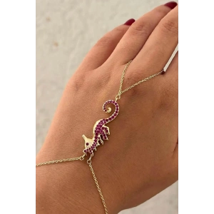 Altın Renk Deniz Atı Figürlü 14K Altın Kaplama TX Şahmeran