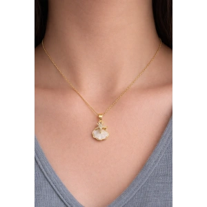 Altın Renk Deniz Kabuğu Figürlü Taşlı Çelik Kolye