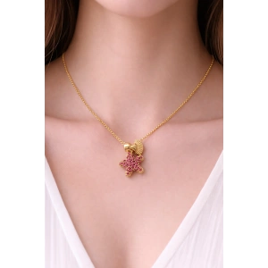 Altın Renk Deniz Kabuğu Ve Deniz Yıldızı Figürlü Çelik Kolye