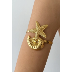 Altın Renk Deniz Kabuğu Ve Yıldız Detaylı Tasarım Bileklik Kol Aksesuarı