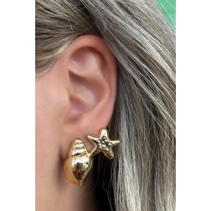 Altın Renk Deniz Kabuğu Ve Yıldız Figürlü Küpe Set