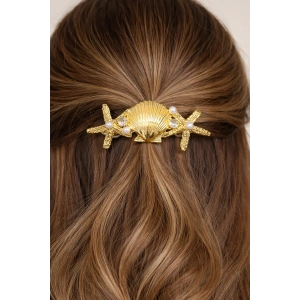 Altın Renk Deniz Kabuğu Ve Yıldız Figürlü Metal Otomat Toka