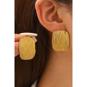 Altın Renk Dikdörtgen Çelik Küpe (Çift)