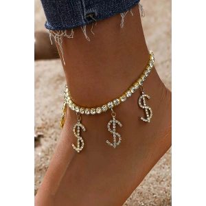 Altın Renk Dolar Figürlü Taş Detaylı Tasarım Halhal