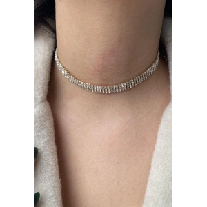 Altın Renk Dört Sıra Taş Detaylı Choker Kolye