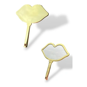 Altın Renk Dudak Detaylı El Aynası