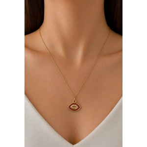 Altın Renk Dudak Figürlü Çelik Kolye