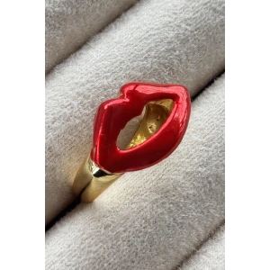 Altın Renk Dudak Figürlü Metal Ayarlanabilir Yüzük