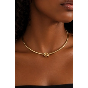 Altın Renk Düğüm Detaylı Choker Kolye