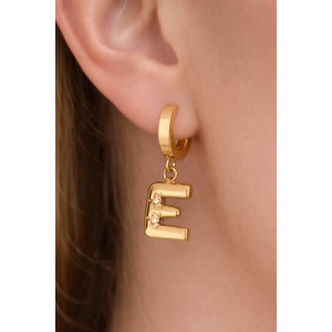 Altın Renk E Harf Çelik Küpe (Çift)