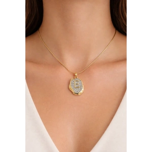 Altın Renk E Harf Taş Detaylı Çelik Kolye