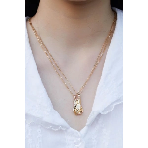 Altın  Renk El Detaylı Mıknatıslı Çelik Sevgili/Arkadaş Kolyesi