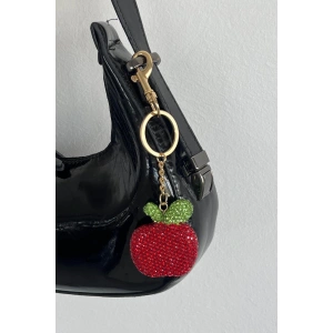 Altın Renk Elma Figürlü Taş Detaylı Çanta Charm/ Anahtarlık