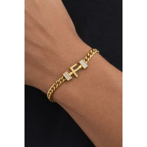 Altın Renk F Harf Çelik Bileklik