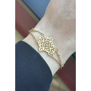Altın Renk Fatma Ana Eli Figürlü Çelik Bileklik