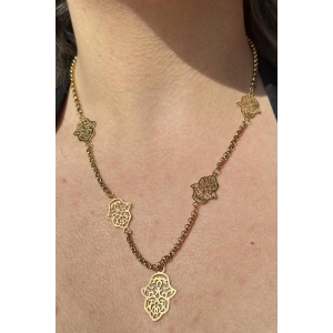 Altın Renk Fatma Ana Eli Figürlü Çelik Kolye