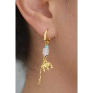 Altın Renk Fil Figürlü Taş Detaylı Küpe (Çift)