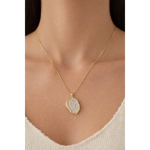 Altın Renk G Harf Taş Detaylı Çelik Kolye