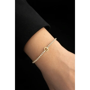 Altın Renk G Harfli Taş Detaylı Çelik Bileklik