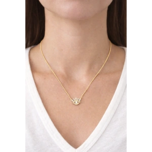 Altın Renk Göz Detaylı 14k Altın Kaplama Vip Ezme Zincir Kolye