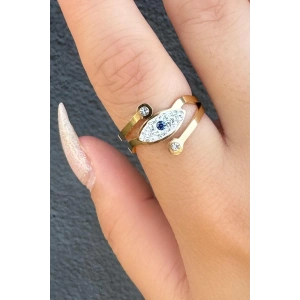 Altın Renk Göz Figürlü Ayarlanabilir Çelik Yüzük