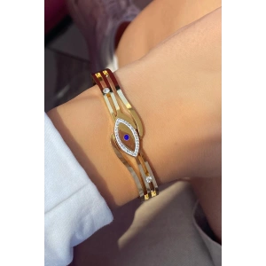 Altın Renk Göz Figürlü Çelik Kelepçe Bileklik