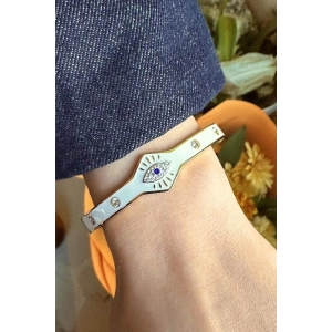 Altın Renk Göz Figürlü Çelik Kelepçe Bileklik