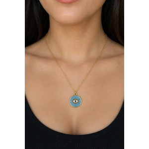 Altın Renk Göz Figürlü Çelik Kolye