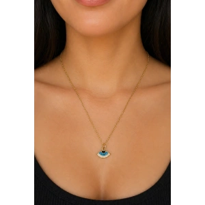 Altın Renk Göz Figürlü Çelik Kolye